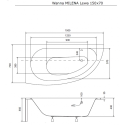 Akrylowa wanna Milena Premium 150x70 lewa z zabudową styropianową Piramida, Besco